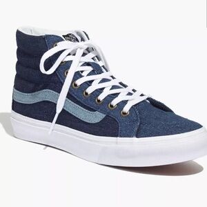Madewell x Vans Blue Denim Sk8-Hi Slim High Top Lace Up Skate Sneakers